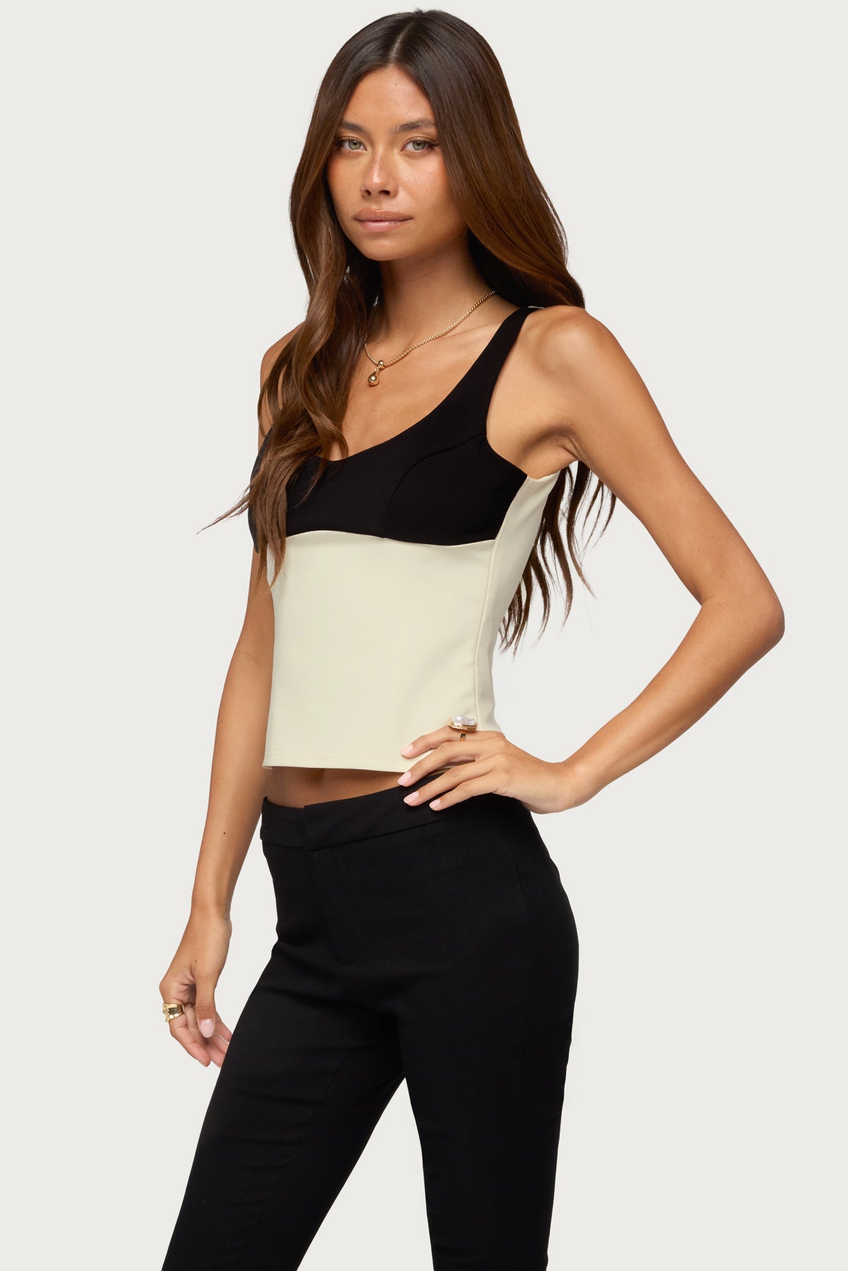Clarinda Contrast Woven Tank Top - Image 2