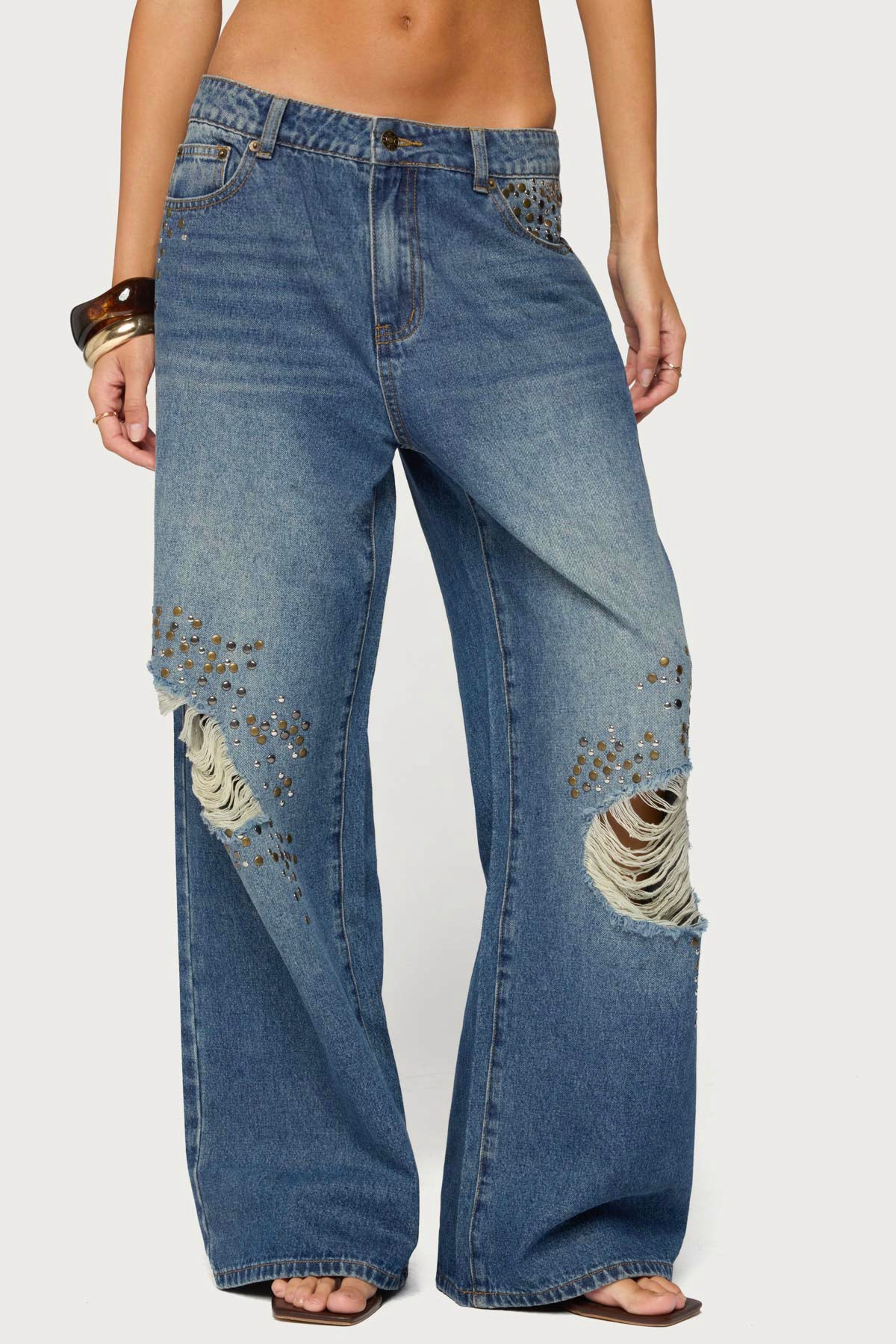 Eunia Studded Low Rise Baggy Jeans - Image 2