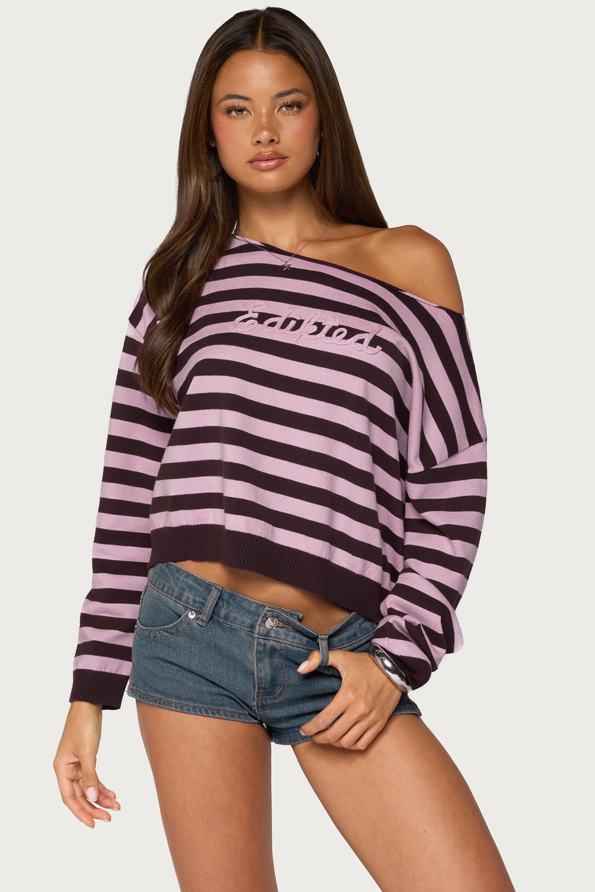 Edikted Campus Striped Knit Sweater