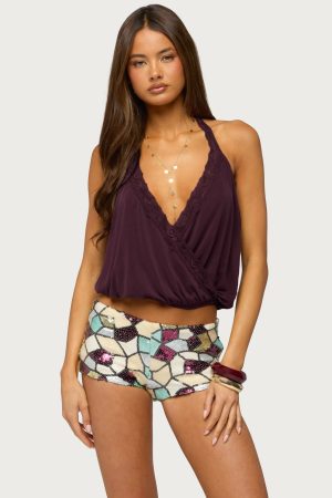 Eilen Lacey Wrap Halter Top
