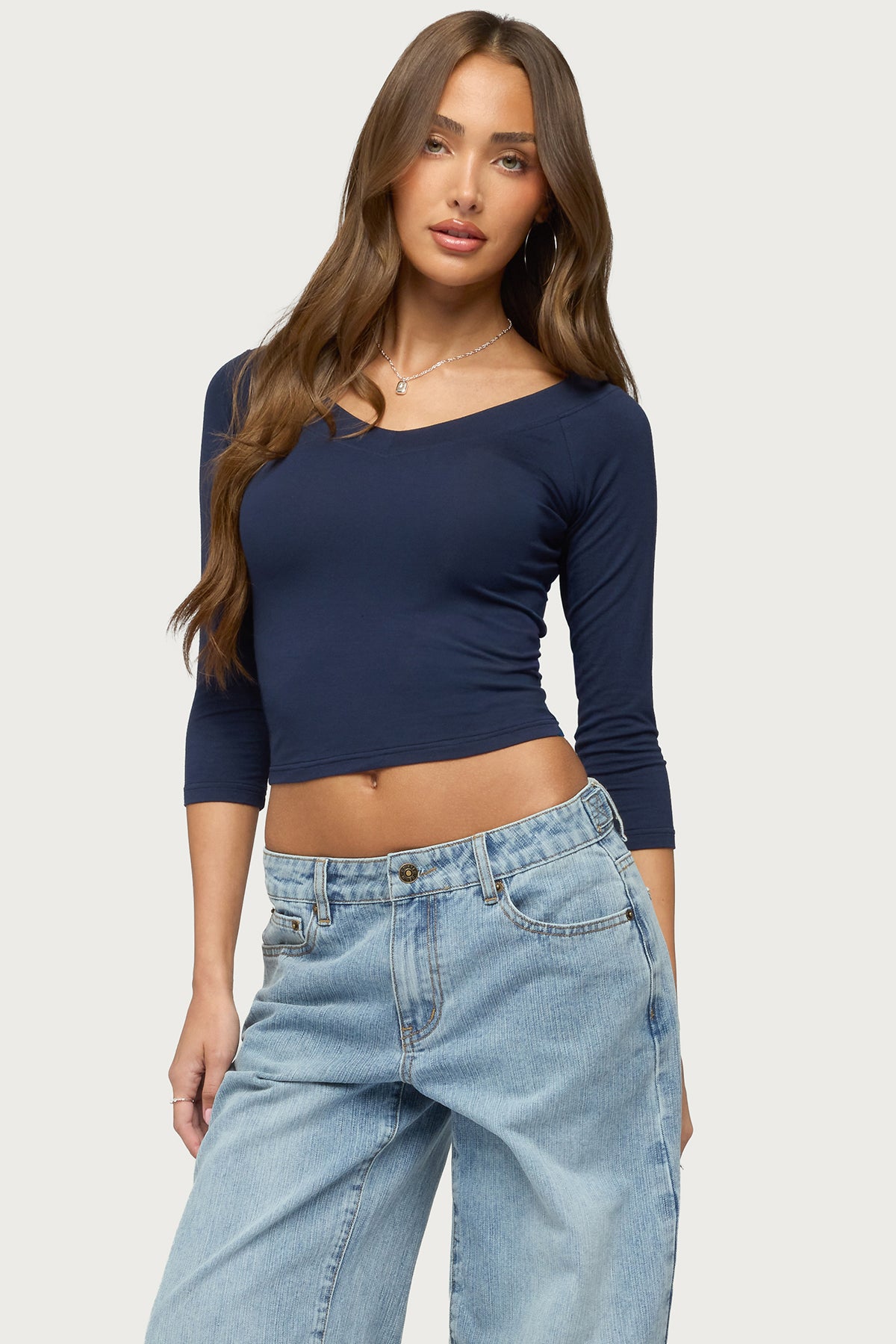 Cecilie Three-Quarter Sleeve V Neck Top