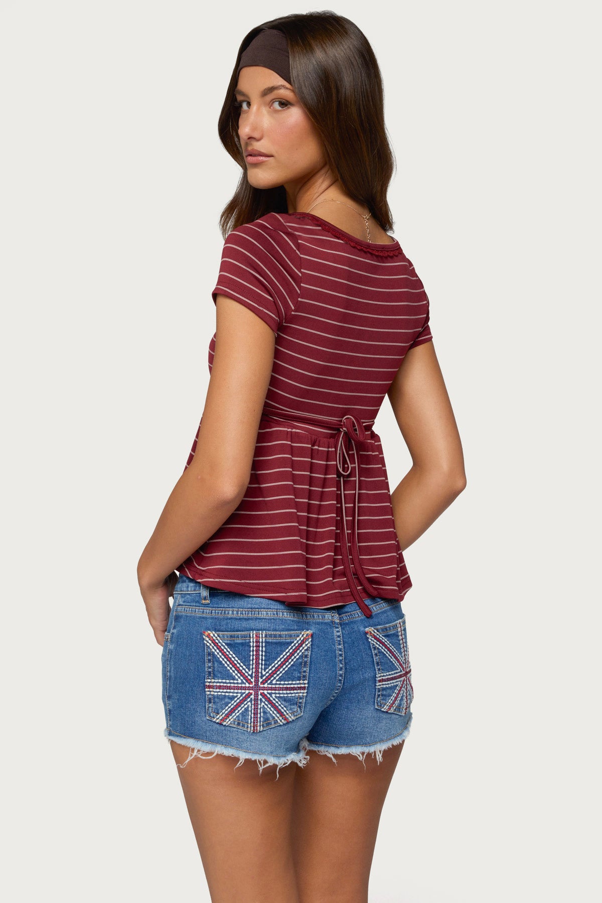 Jina Lacey Striped Babydoll Henley Top - Image 5