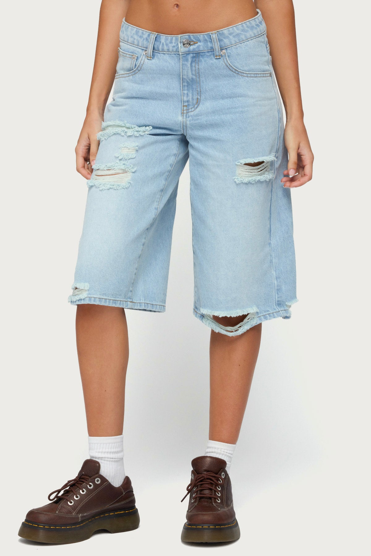 Distressed Low Rise Boyfriend Bermuda Shorts - Image 3