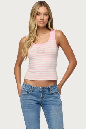 Angel Glow Rhinestone Striped Tank Top