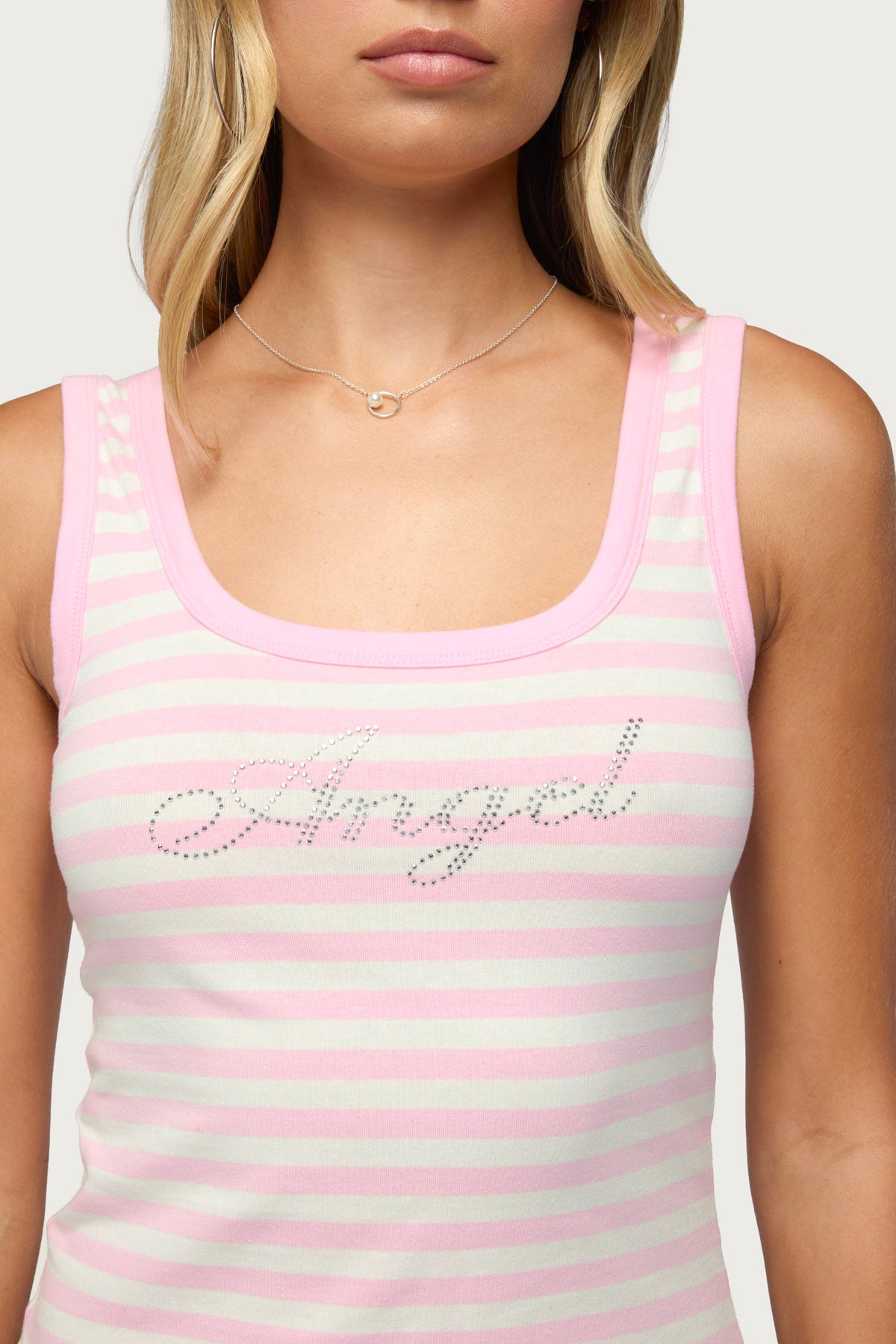 Angel Glow Rhinestone Striped Tank Top - Image 2