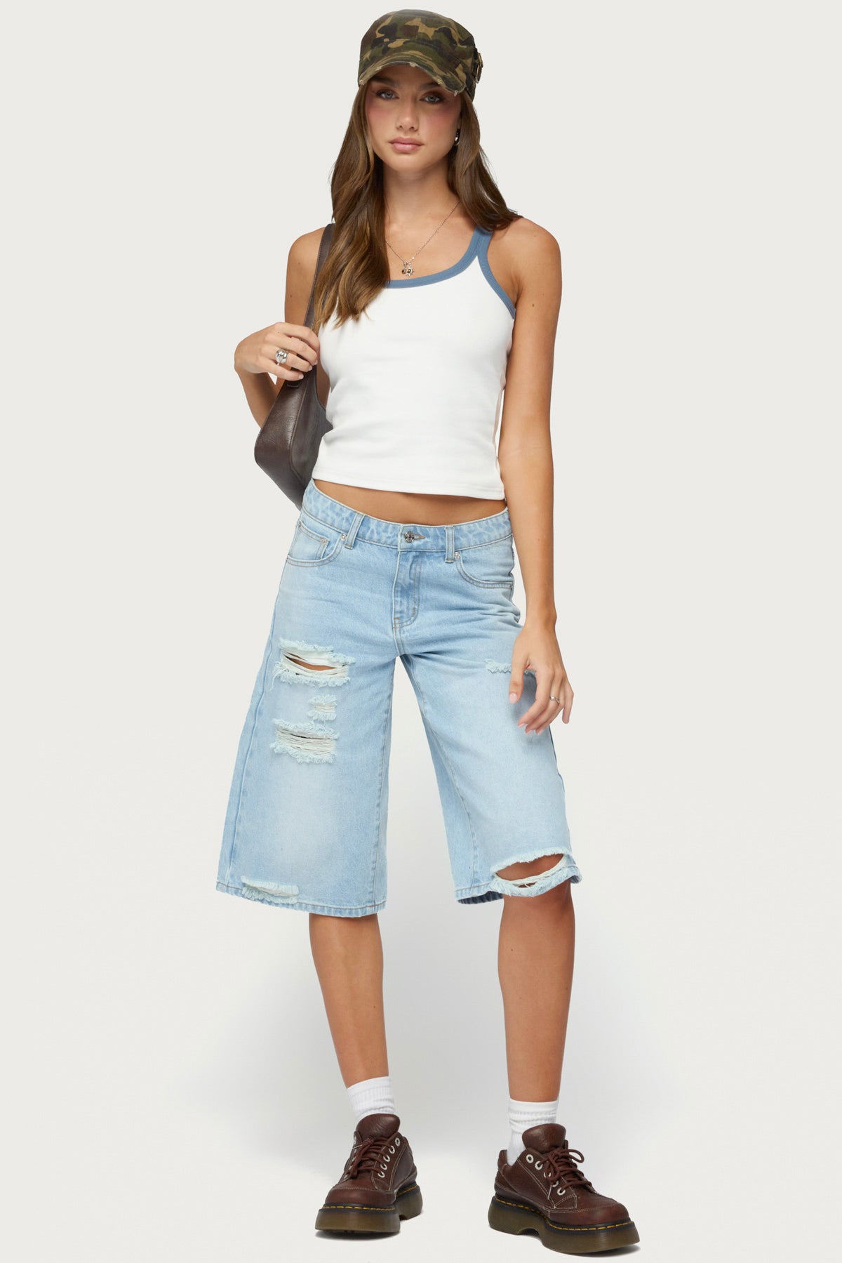 Distressed Low Rise Boyfriend Bermuda Shorts